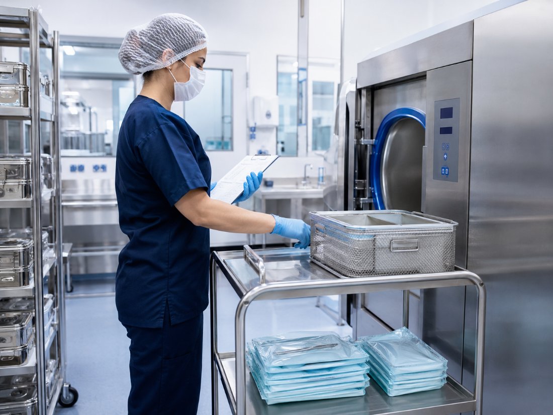 Central de esterilização hospitalar com autoclave